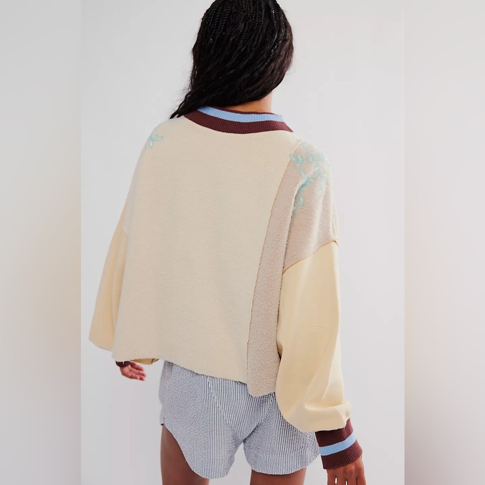 Free People Bali Day Dreams Wander Beaded Patchwork Crew Pullover Sweatshirt | M - Picture 5 of 9
